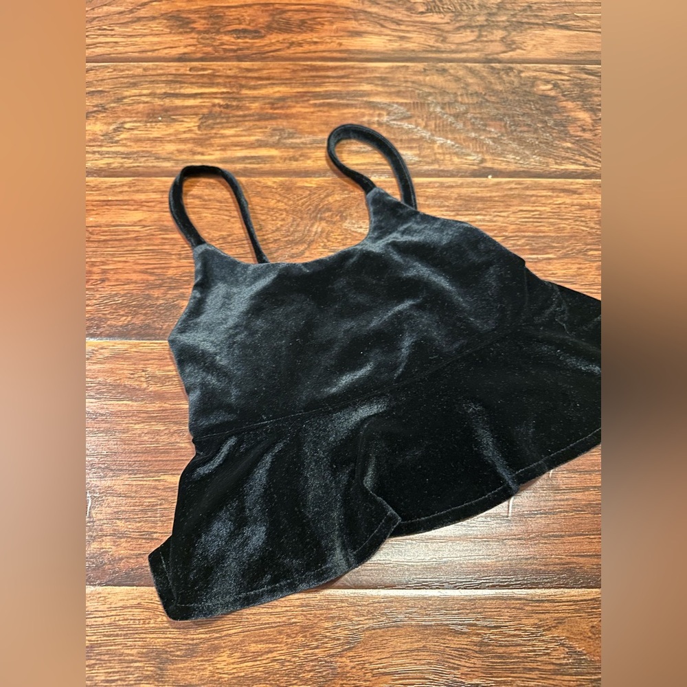 Kids Black Velvet Peplum Tank Top